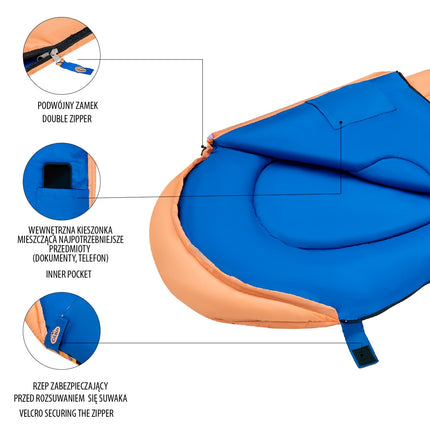 Oranžs junioru guļammaiss, viegls, kompakts