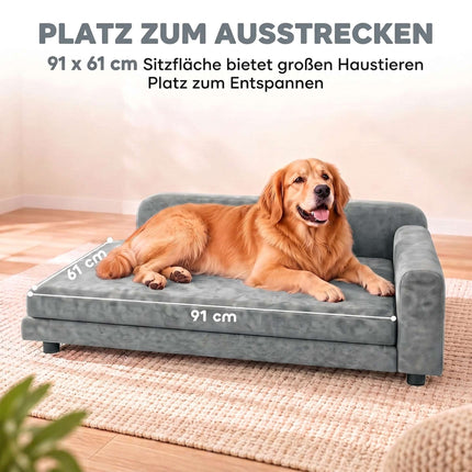 Orthopaedic Dog Sofa XL with Backrest and Removable Cushion, Up To 35 kg, Grey