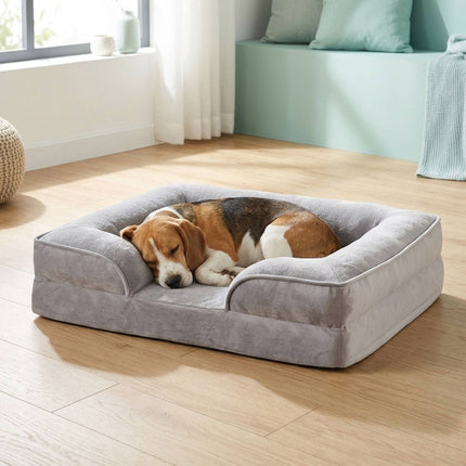 Orthopaedic Memory Foam Dog Bed Size M with Bolster, 71 x 58 cm, Grey