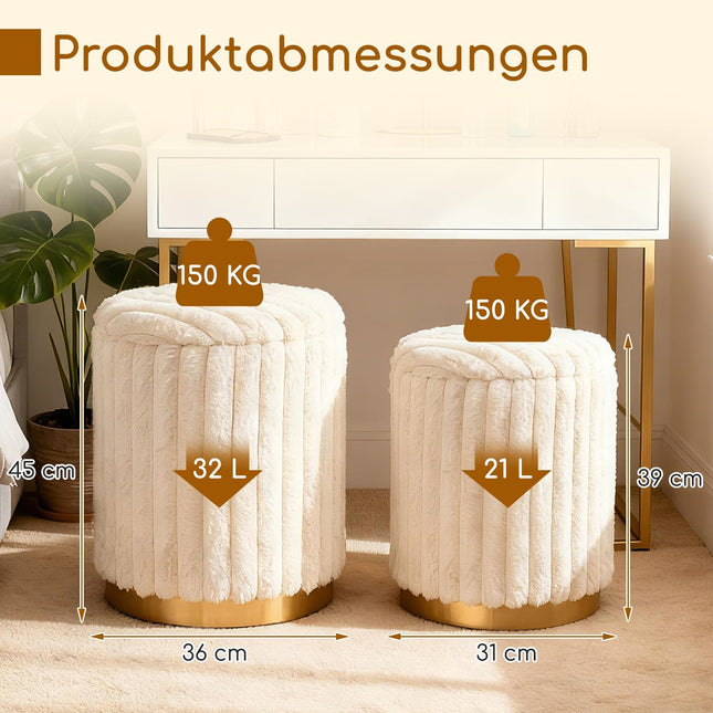 Osmaņu komplekts ar uzglabāšanas vietu, mākslīgā kažokāda, bēšs, 2 daļas