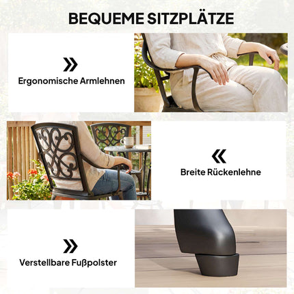 Āra bistro mēbeļu komplekts, lietais alumīnijs, galds un 2 krēsli, melns