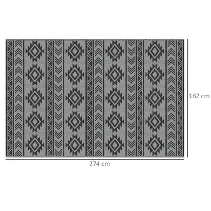 Āra paklājs, ūdensnecaurlaidīgs plastmasas paklājs, balkona paklājs ar divpusēju dizainu, terases, melns+pelēks, 182x274 cm