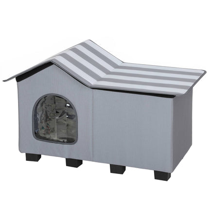 Outdoor Cat House with Removable Gable Roof and Platform, 70 x 43 x 45 cm, Grey