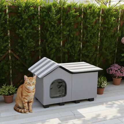 Outdoor Cat House with Removable Gable Roof and Platform, 70 x 43 x 45 cm, Grey