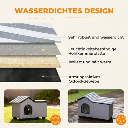 Outdoor Cat House with Removable Gable Roof and Platform, 70 x 43 x 45 cm, Grey