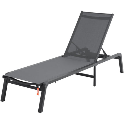Outdoor Chaise Lounge Chair – Aluminum, Folding, 5-Position Dark Grey