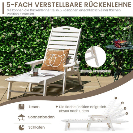 Āra šezlongs, terases, HDPE, terases krēsls, regulējama atzveltne, balts