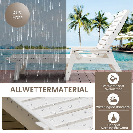 Āra šezlongs, terases, HDPE, terases krēsls, regulējama atzveltne, balts