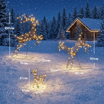Āra Ziemassvētku ziemeļbriežu komplekts ar 200 LED gaismiņām, taimeri