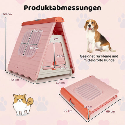 Āra suņu būda ar ventilējamiem logiem, salokāma, rozā