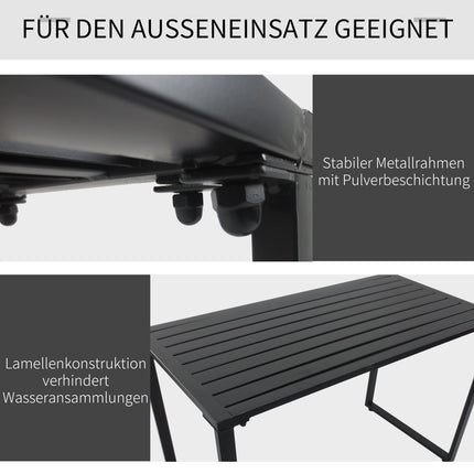 Dārza mēbeļu komplekts, svētku komplekts, 3 daļas, dārza mēbeļu grupa, 1 x galds, 2 x sols, metāls, melns, 110 x 55 x 70 cm