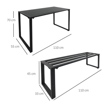 Dārza mēbeļu komplekts, svētku komplekts, 3 daļas, dārza mēbeļu grupa, 1 x galds, 2 x sols, metāls, melns, 110 x 55 x 70 cm