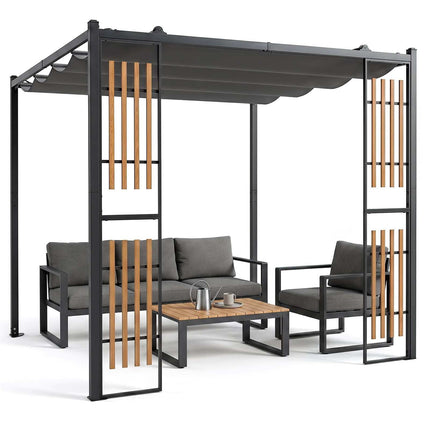 Āra dārza pergola ar aizslietņiem, pelēka, 232x232 cm