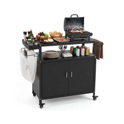 Outdoor Grill Cart with Cabinet and 82 x 45 cm Worktop, Black, Lockable Casters
