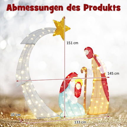 Āra apgaismots Ziemassvētku rotājumu komplekts, 151 cm, 140 silti baltas gaismas diodes