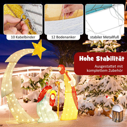 Āra apgaismots Ziemassvētku rotājumu komplekts, 151 cm, 140 silti baltas gaismas diodes