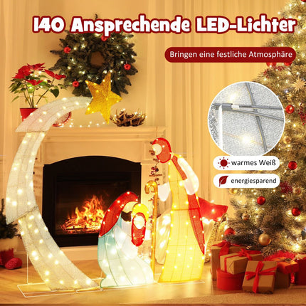 Āra apgaismots Ziemassvētku rotājumu komplekts, 151 cm, 140 silti baltas gaismas diodes