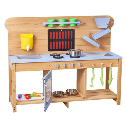 Outdoor Mud Kitchen for Kids – Fir Wood, Double Sink, Faucet