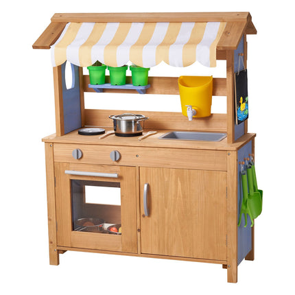 Outdoor Mud Kitchen for Kids, Fir Wood Sink and Canopy