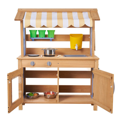 Outdoor Mud Kitchen for Kids, Fir Wood Sink and Canopy