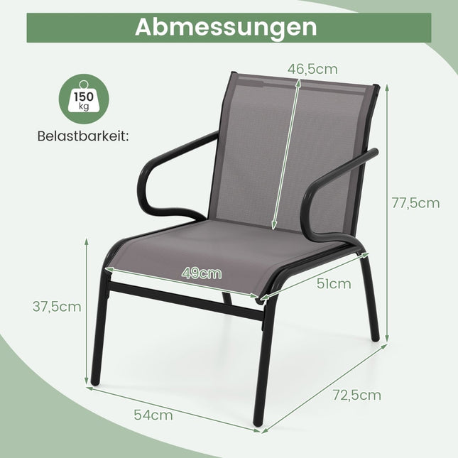 Āra terases krēslu komplekts, 2 gab., elpojošs audums, celtspēja 150 kg