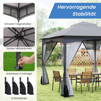Āra paviljons 3,6 x 3 m, moskītu tīkls, ūdensnecaurlaidīgs, pelēks