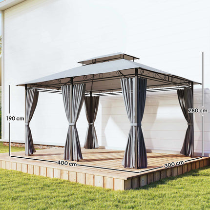 Āra paviljons ar aizkariem, ventilējamu jumtu, tumši pelēks