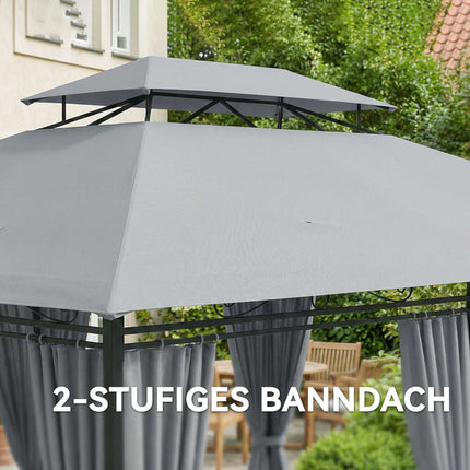 Āra paviljons ar aizkariem, ventilējamu jumtu, tumši pelēks