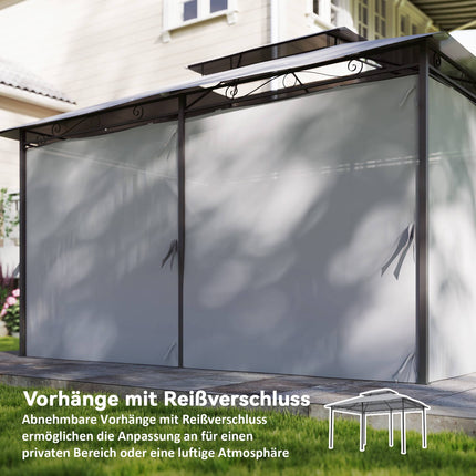 Āra paviljons ar aizkariem, ventilējamu jumtu, tumši pelēks