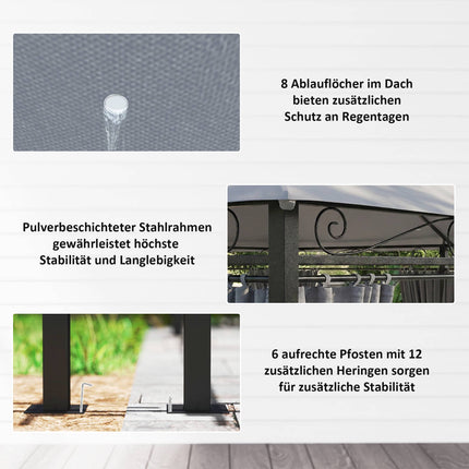 Āra paviljons ar aizkariem, ventilējamu jumtu, tumši pelēks