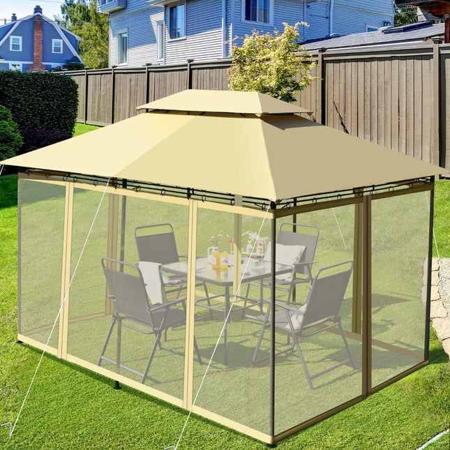 Āra paviljons ar noņemamām tīkla sienām, 3,9 x 2,9 m, bēšs