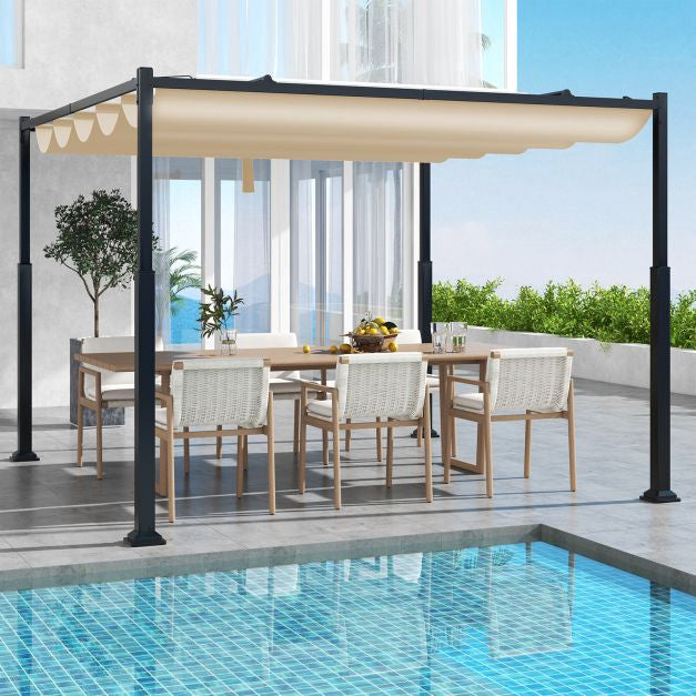 Āra pergola 10x10 pēdas, izvelkams nojume, bēša