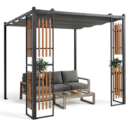Āra pergolas paviljons ar regulējamu jumtu un aizslietņiem