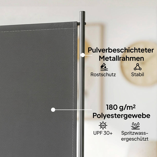 Āra privātuma aizslietnis, 3 paneļu metāla, tumši pelēks, UV 30+