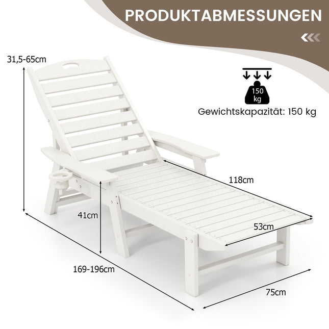 Āra atpūtas krēsls, HDPE, regulējama atzveltne, balts