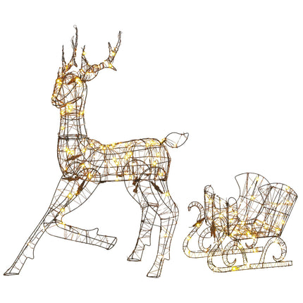 Outdoor Reindeer and Sleigh Christmas Lights, 2 Pieces, 175 LEDs, 8 Modes, Timer