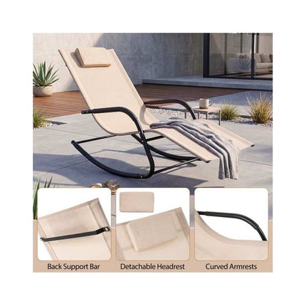Outdoor Rocking Lounger with Removable Headrest, 160 kg Capacity, Beige