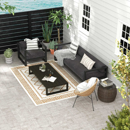 Reversible outdoor rug, weatherproof plastic, 182x274 cm, brown/cream
