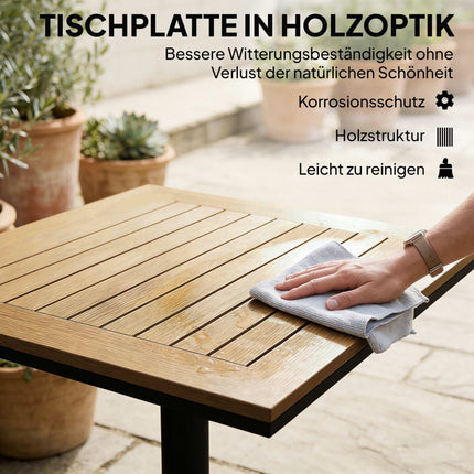 Āra kvadrātveida galds, 70x70 cm, laikapstākļiem izturīgs koka imitācijas raksts