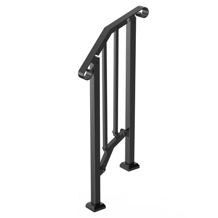 Outdoor Stair Handrail, 1-2 Step, Carbon Steel, Black