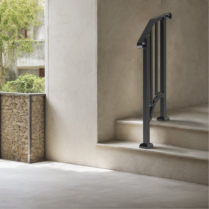 Outdoor Stair Handrail, 1-2 Step, Carbon Steel, Black