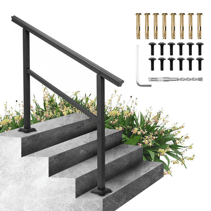 Outdoor Stair Handrail, Adjustable, Aluminum, Black