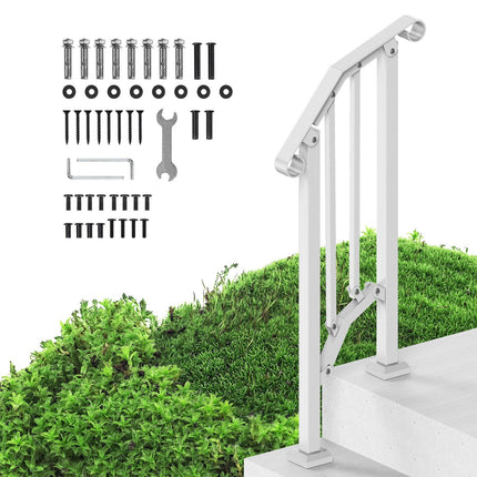 Outdoor Stair Handrail Kit, 1-2 Steps, Carbon Steel, White