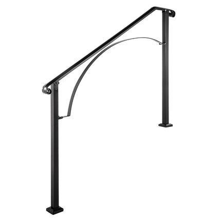 Outdoor Stair Handrail, Wrought Iron, Fits 3–4 Steps, Black