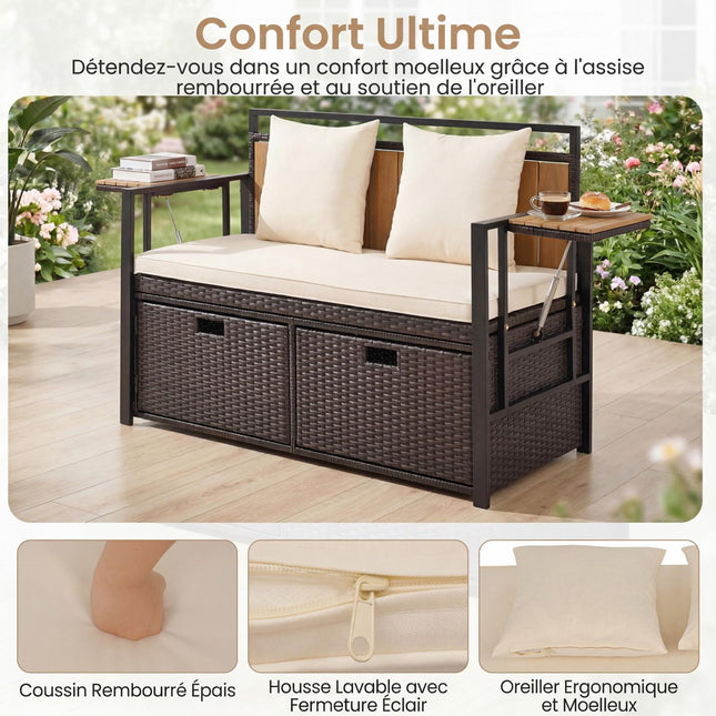 Āra uzglabāšanas sols, divvietīgs, PE rotangpalma, 142,5 l