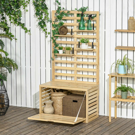 Outdoor Storage Box with Trellis, 4 Shelves, Solid Wood