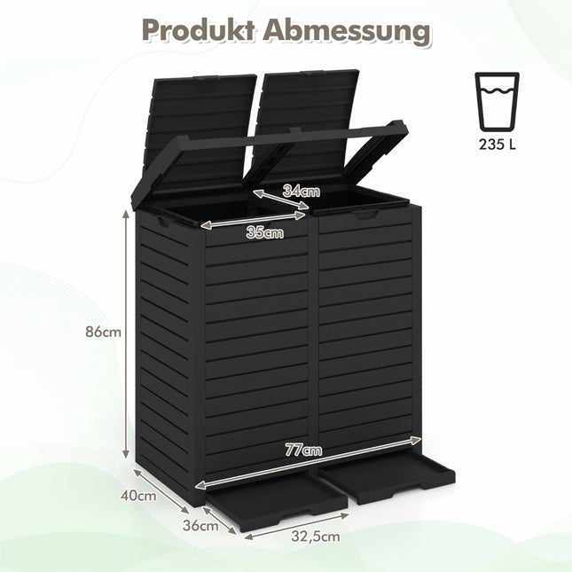 Āra atkritumu tvertne, 235 l, divi nodalījumi, melna