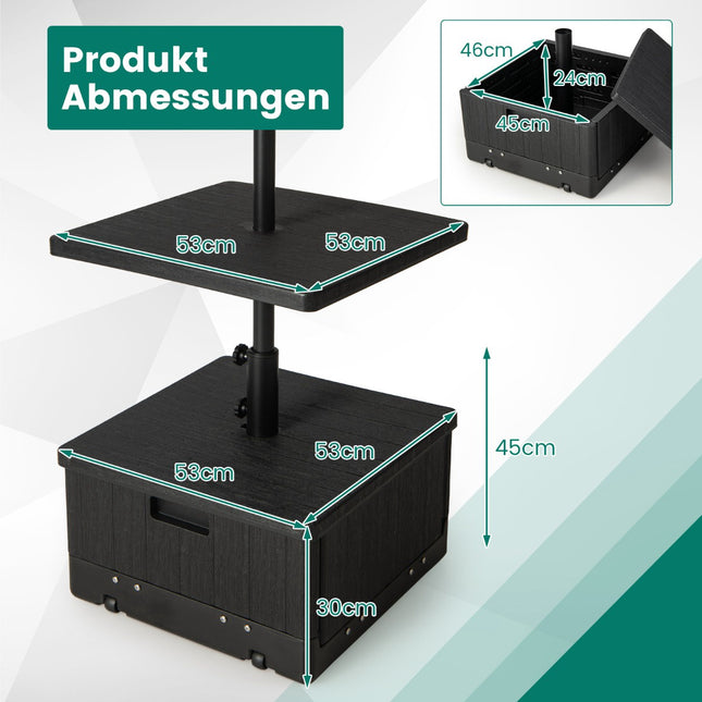 Āra lietussargu statīvs ar galdu un riteņiem, HDPE, melns