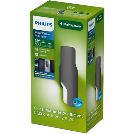 Āra sienas lampa, divkārša augšup/lejup vērsta LED lampa, antracīta krāsa