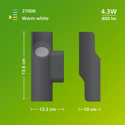 Āra sienas lampa, divkārša augšup/lejup vērsta LED lampa, antracīta krāsa